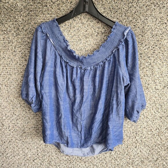 Lane Bryant Top Womens Plus 18/20 Blue Chambray Off The Shoulder Blouse Ladies - Picture 7 of 7